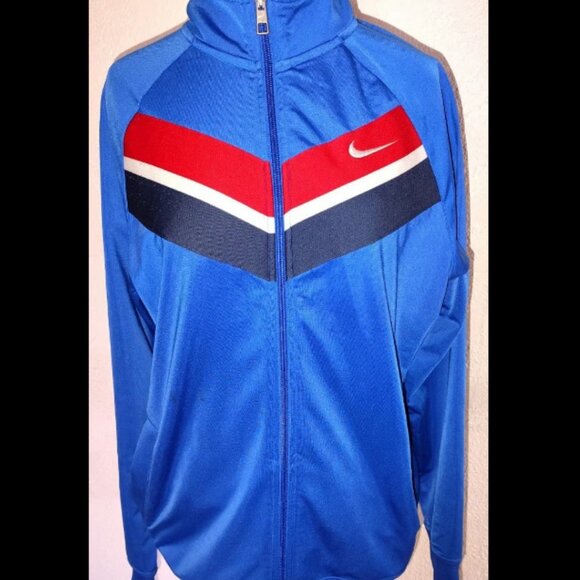 Nike Size XL 100% Polyester Full Zip Red White & Blue Jacket Long Sleeve Collare - Picture 1 of 12